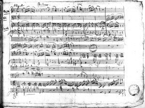 Ms.222 fol.6 Trio, em mi bemol &39;Kegelstatt&39; para piano, clarinete, violino e viola (K 498) 1786